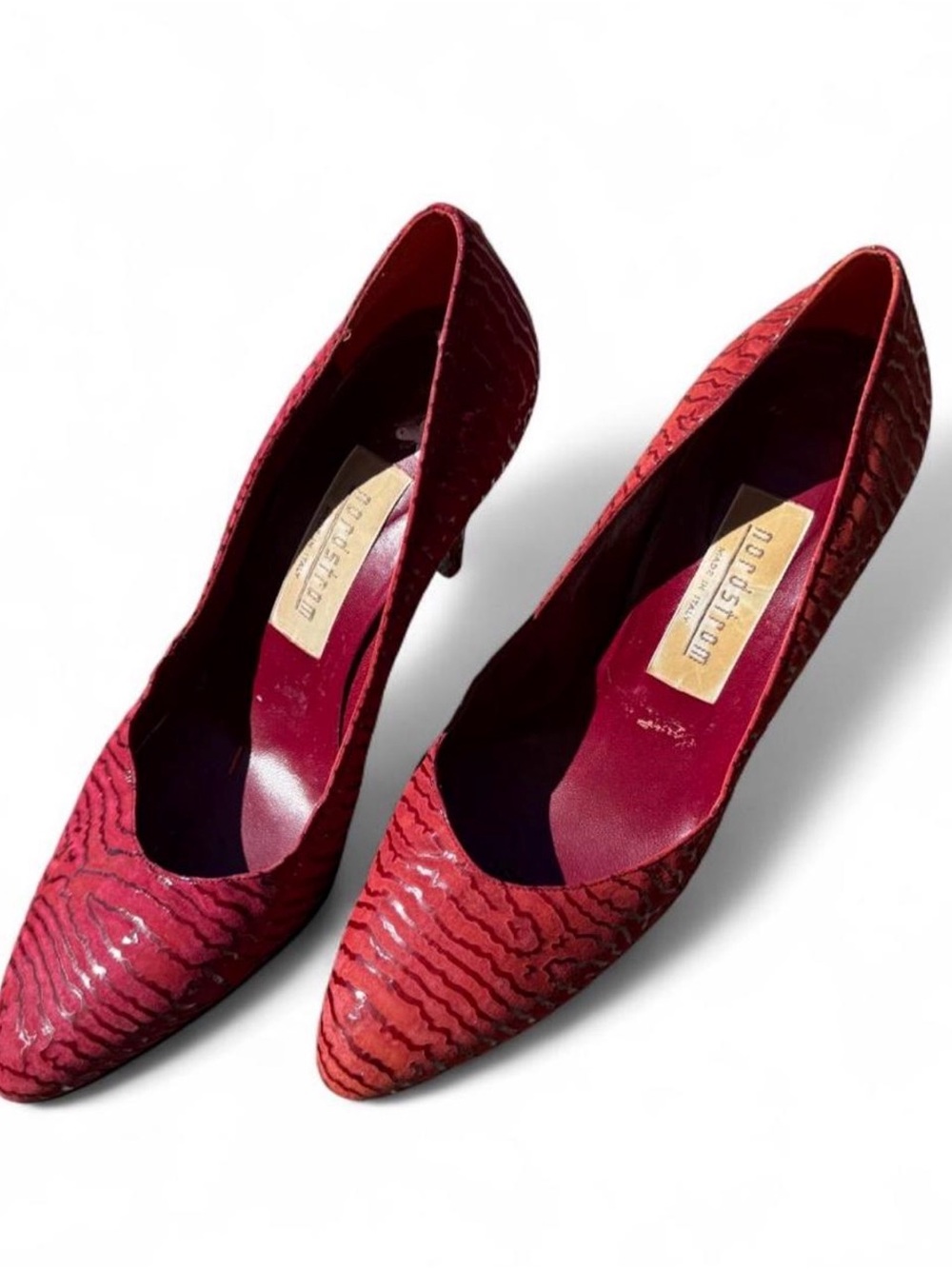 Red Patterned Pointed-Toe Pumps - Women's Red Heels by